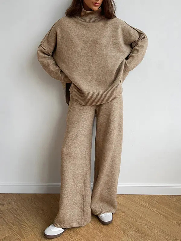 BEATRIX | Turtleneck Sweater &amp; Wide Leg Pants Two-Piece Set