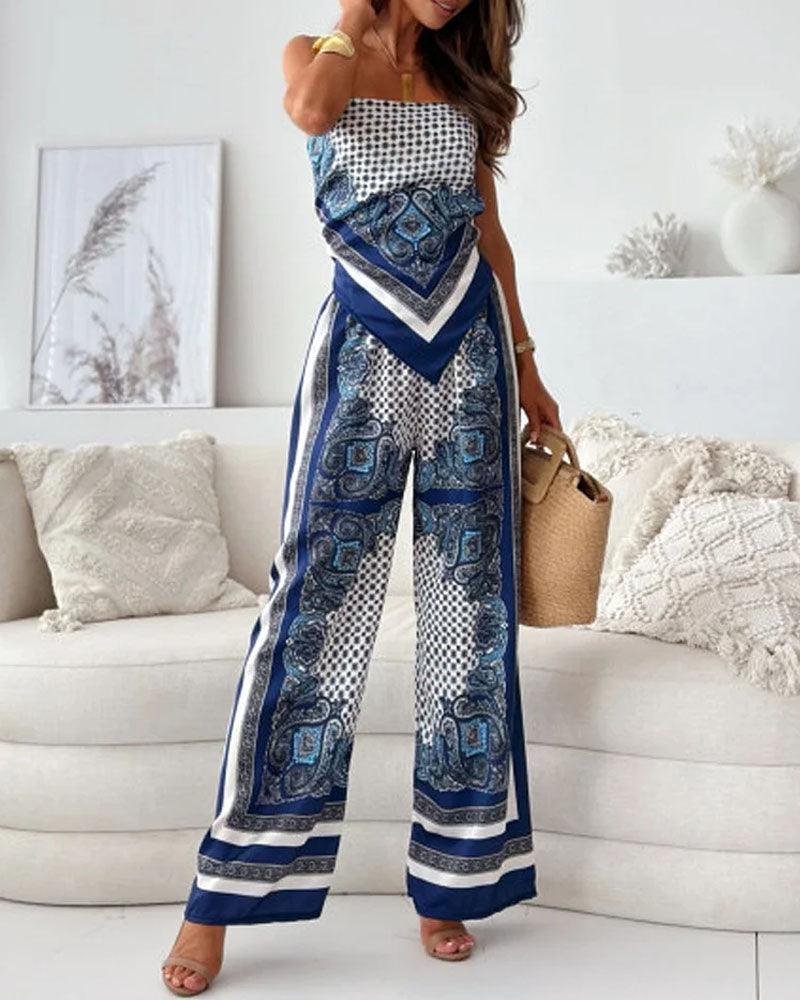 Helen | Conjunto de dos piezas con chaleco de cordones y pantalón, estilo vacacional y elegante