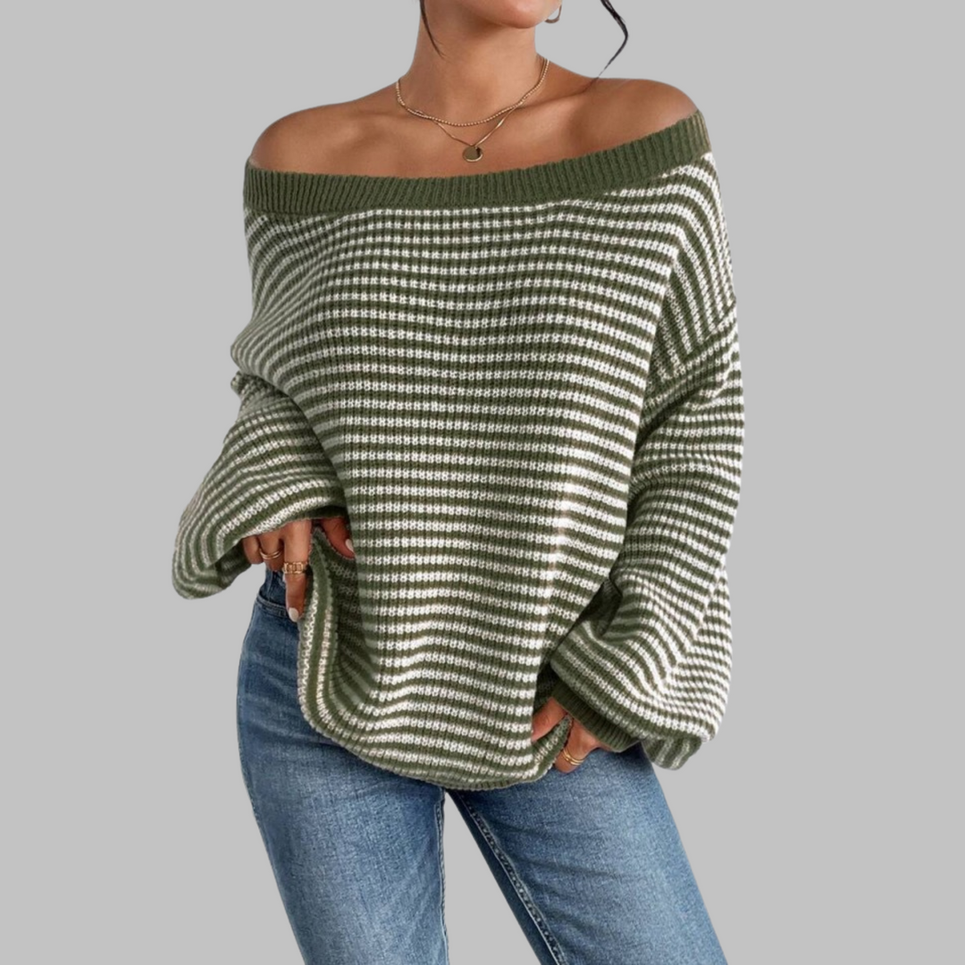 POSHIKO | Casual Striped Drop Shoulder Long Sleeve Sweater