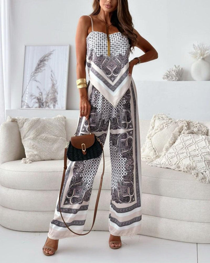 Helen | Conjunto de dos piezas con chaleco de cordones y pantalón, estilo vacacional y elegante