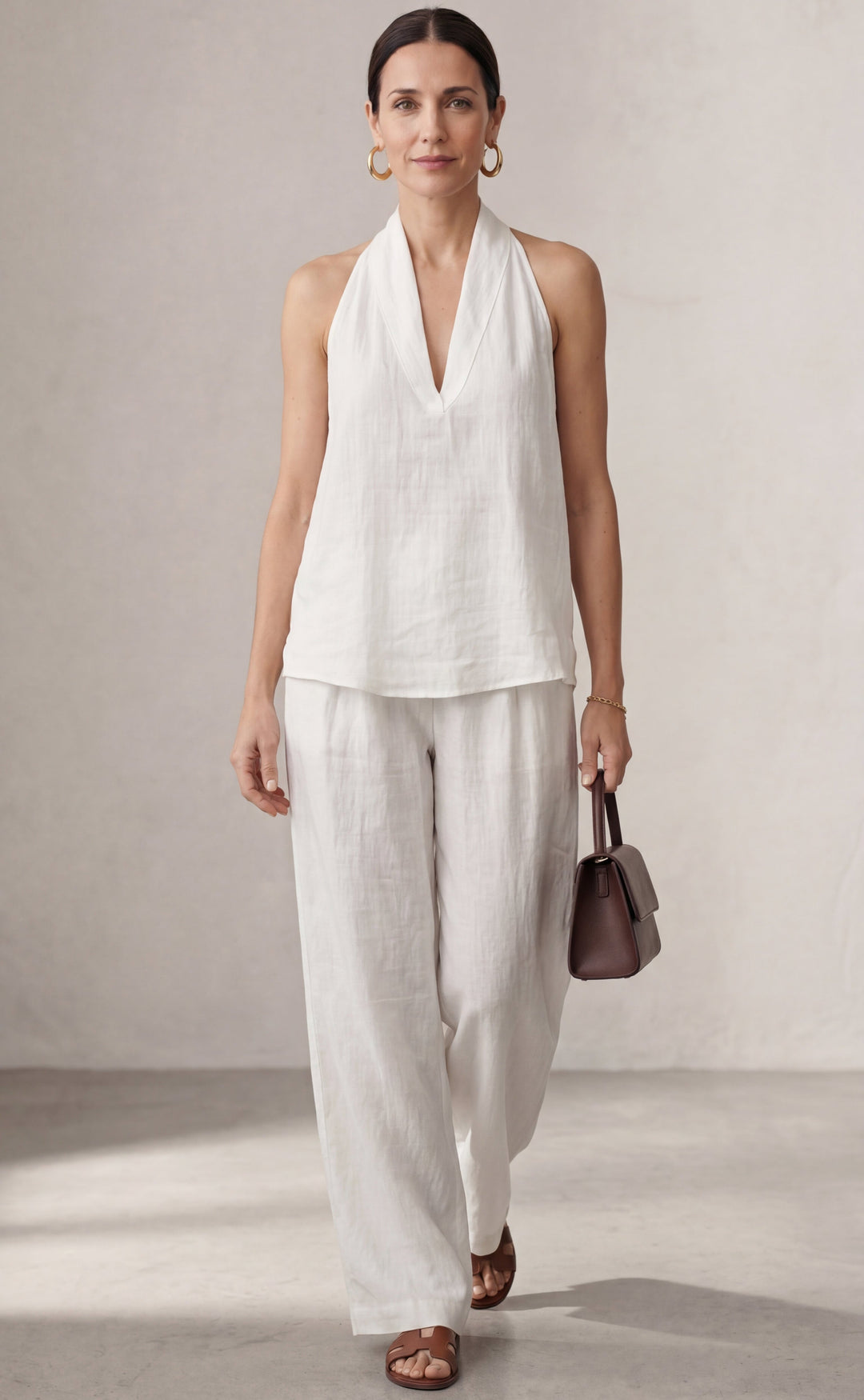 Louisa | Linen Suit with V-Neck and Flowing Trousers