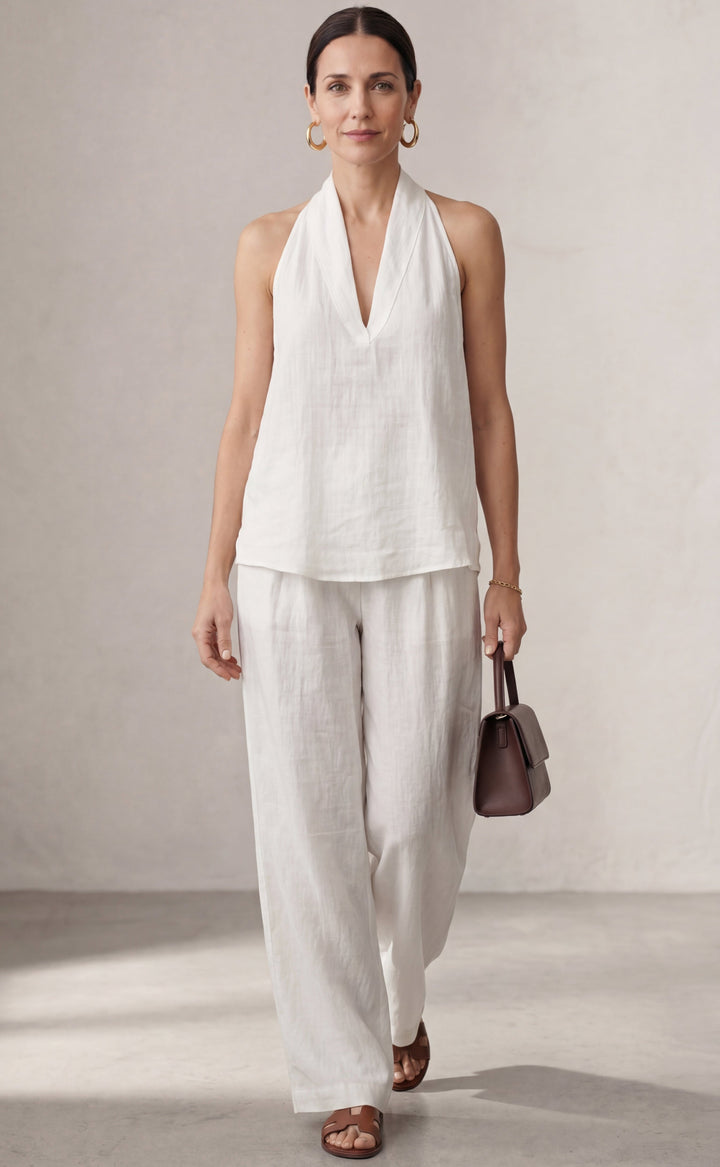 Louisa | Linen Suit with V-Neck and Flowing Trousers