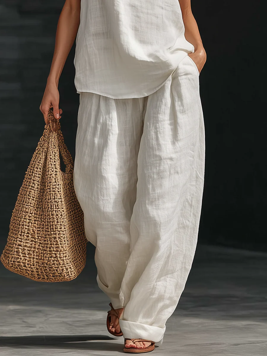 Louisa | Linen Suit with V-Neck and Flowing Trousers