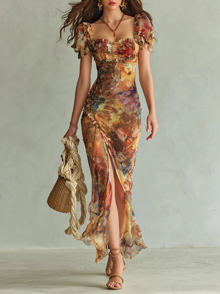 Viola | Long Orange Chiffon Dress