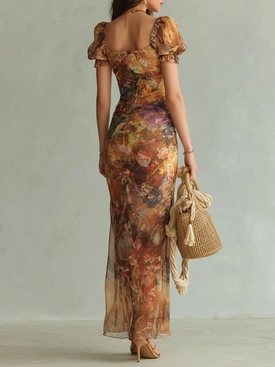 Viola | Long Orange Chiffon Dress