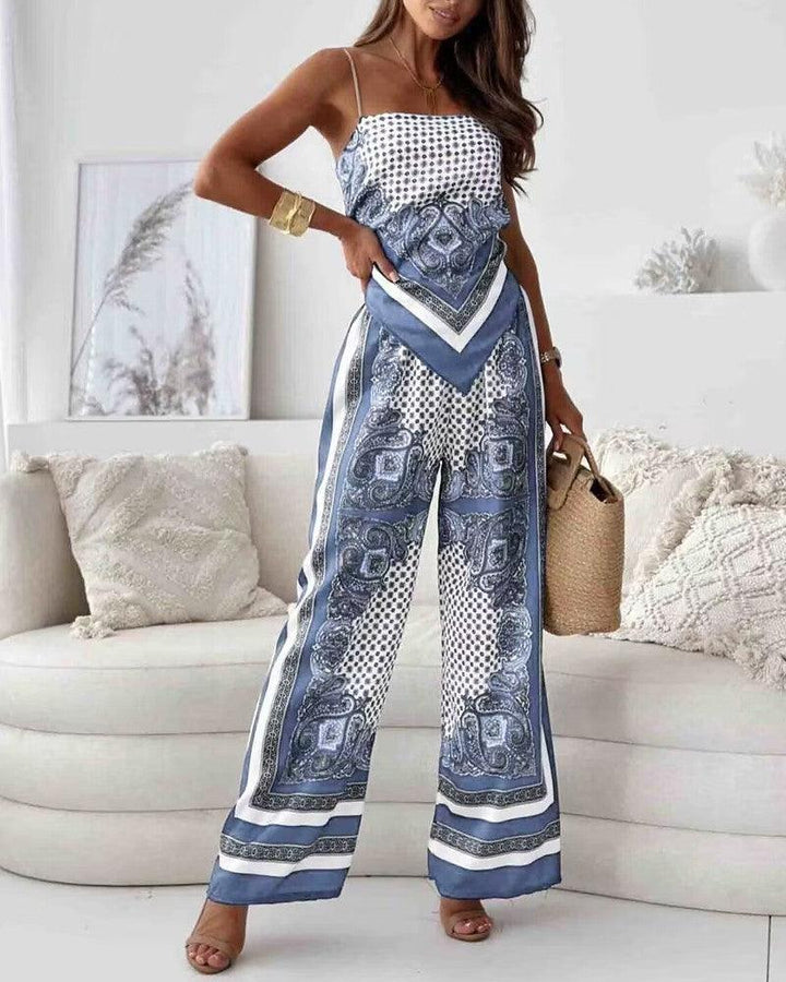 Helen | Conjunto de dos piezas con chaleco de cordones y pantalón, estilo vacacional y elegante