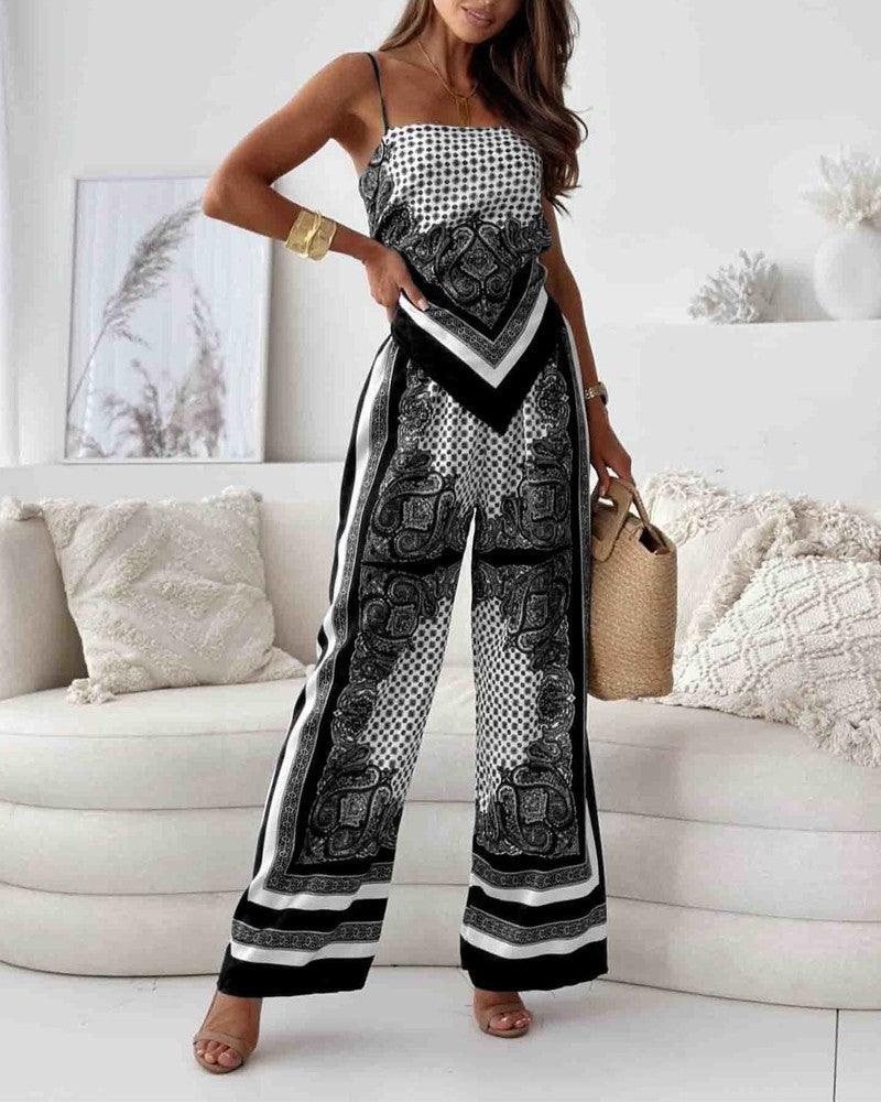 Helen | Conjunto de dos piezas con chaleco de cordones y pantalón, estilo vacacional y elegante