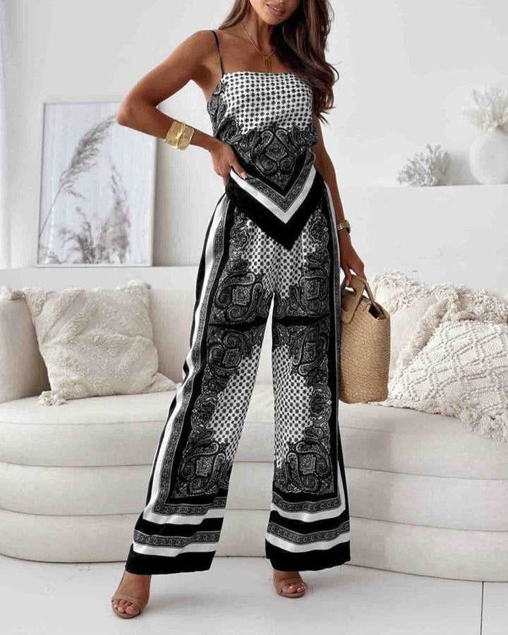 Helen | Conjunto de dos piezas con chaleco de cordones y pantalón, estilo vacacional y elegante